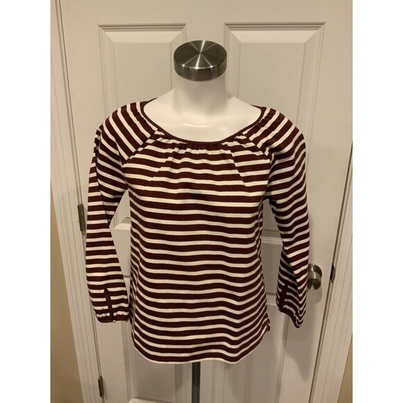 J. Crew Maroon & White Striped Shirt with Tie Back, Size XXS, NWT! - Picture 1 of 5